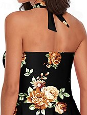 abordables Robes de bain-Femme Maillots de Bain Tankini Maillot de bain Hawaïen mode Fleur Sans Manches Maillots de bain