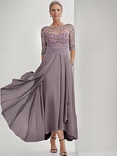 cheap Floor Length-Blue Green Embroidered A-Line Dress Mother of the Bride Dress Elegant Jewel Neck Floor Length Chiffon Half Sleeve Wrap Included with Lace Ruffles Tier