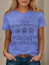 abordables T-shirt Humor &amp; Citations-Femmes T-shirt Graphique Lettre Élégant Occasionnel Manche Courte Col rond Hauts Réguliers Quotidien Week-end Imprimé Noir Blanche Rose Claire Bleu Vert Été Printemps