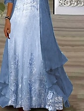 preiswerte Boho Kleid-Damen Kleid Set Maxikleid A-Linien Kleid Sommerkleid Urlaub Boho Ombre Floral Print 3/4-Ärmel Rundhalsausschnitt Outdoor Täglich Blau Sommer Frühling Lockere Passform