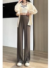 お買い得  パンツ-女性用 スーツ ストリートファッション カジュアル 全長 ナチュラルウエスト 平織り ポケット 弾性巾着デザイン 通気性 ソフト 快適 マイクロエラスティック カジュアル お出かけ ブラック ホワイト コーヒー 夏 レギュラー