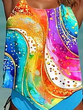 billiga Tankinis-Kvinnors Baddräkter Tankini 2 Delar Cheeky Baddräkter Rygglös Mage Kontroll Hög Midja Smal Semester Strandkläder Ombre U-hals Ärmlösa Badkläder