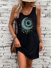 cheap Art&amp;Design Dress-Women&#039;s Mini Dress A Line Dress Summer Dress Off The Shoulder Dress Vacation Casual Daily Loose Fit Graphic Letter Sleeveless U Neck Black Summer