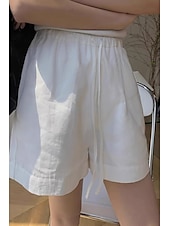 お買い得  コットンリネンショートパンツ-女性用 コットンリネンショートパンツ ショーツ スラックス ストリートファッション カジュアル ショート ナチュラルウエスト 平織り ポケット 弾性巾着デザイン 通気性 ソフト 快適 マイクロエラスティック カジュアル デイリーウェア ホワイト 夏 レギュラー