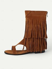 billiga Semester Sandaler-gladiatorsandaler med boho-fransar för kvinnor – platta sandaler med öppen tå och tofsdetaljer för sommarstrandkläder, festivaler och vardagliga outfits