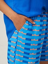 abordables pantalons pour femmes-short bleu à imprimé géométrique style vacances