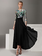 preiswerte Bodenlänge-A-Linie Kleid Brautmutterkleid Hochzeitsgast Kirche Elegant Vintage Illusionsausschnitt Knöchellänge Chiffon Halbarm mit Paillette Stickerei 2025