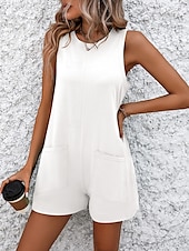 preiswerte Rompers-Frauen Jumpsuit Aktiv Einfarbig Ärmellos Rundhals Tasche Urlaub Straße Schlank Schwarz Weiß Fuchsia Sommer