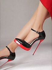 abordables Bombas Clásicas-Tacones de aguja con plataforma de charol negro y rojo: unos zapatos Mary Jane muy sexys para fiestas y eventos.