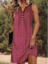 cheap Art&amp;Design Dress-Women&#039;s Mini Dress Sundress Shift Dress Off The Shoulder Dress Vacation Casual Boho Outdoor Going out Regular Fit Graphic Polka Dot Sleeveless V Neck Wine Summer Spring