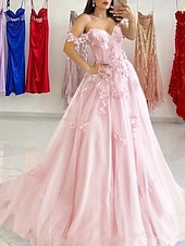 levne Plesové šaty-Šaty A-line Plesové šaty Elegantní šaty Formální s vlečkou Bez rukávů Srdíčkový výstřih Tyl se záhyby Flitrové aplikace Masquerade šaty