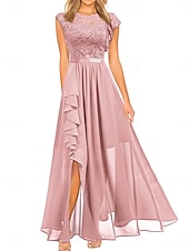 preiswerte Unter 129,99 $-Kleid Mutter der Braut Kleid Hochzeitsgast Elegant Lässig Juwel-Ausschnitt Bodenlang Polyester Kurzarm mit Spitze