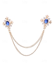 cheap Men&#039;s Ties &amp; Bow Ties-Vintage Blue Gem Collar Chain Brooch – Elegant Double Chain Lapel Pin for Men &amp; Women, Gothic Victorian Style Shirt &amp; Suit Accessory, Formal Wedding &amp; Party Jewelry
