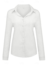 abordables Chemises-Femmes Chemise Chemises en coton et lin Boutonner Chemisier Uni Moderne Occasionnel manche longue Col de chemise Hauts Réguliers Quotidien Fête Sortir Boutons Noir Blanche Jaune Rose Claire Été