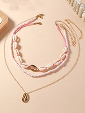 cheap Women&#039;s Necklace-Women&#039;s Boho Cowrie Shell Necklace Set – Layered Beach Jewelry with Gold Accents, Handmade Summer Surf Choker for Vacation, Festivals &amp; Casual Wear
