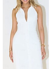 ieftine Rochii de absolvire-Pentru femei Rochii Midi Rochie albă Rochie de absolvire Modă Zi de Naștere Concediu Absolvire Fit regulat Simplu Fără manșon Guler Cămașă Negru Alb Vară