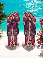 economico Infradito da Vacanza-infradito etniche boho da donna - sandali da spiaggia con motivo tribale vintage, comode pantofole estive per viaggi e festival