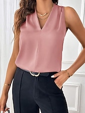 economico Top e canotte da donna-Canotta donna top colore solido stilosa casual senza maniche scollatura a V tops regolari quotidiani patchwork nero bianco verde chiaro rosa vino estate primavera