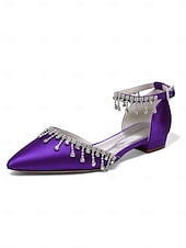 abordables Occasionnel-Escarpins de mariage à bride cheville en satin blanc - chaussures de mariée à bout pointu avec détail goutte de cristal