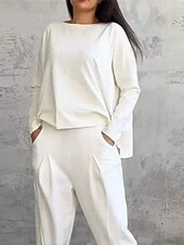 preiswerte Trainingsanzüge für Damen-Damen 2 Teile Fashion Streetwear Alltag Sweatshirt Lange Ärmel Rundhals Unifarben Freizeit Alltag Schwarz Weiß Pink Sommer Reguläre Passform