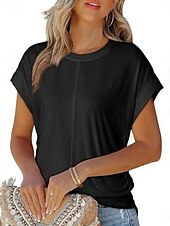 abordables T-shirt uni-T Shirt Femme Uni Élégant Décontracté Manches Courtes Col Ronde Tops Réguliers Quotidien Noir Blanc Vert Armée Vert Gris Été