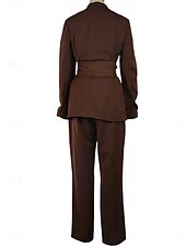 cheap Mom&#039;s Pant Suits-Pantsuit Mother of the Bride  Elegant Shirt Collar Ankle Length Polyester Long Sleeve with Solid Color 2025