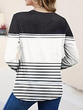 cheap Stripe&amp;Geometric tee-Women&#039;s T Shirt Geometric Ocean Elegant Vintage Long Sleeve Crew Neck Regular Tops Daily Going out Weekend Print Blue Summer Spring