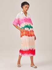 baratos vestido casual estampado-vestido camisa estampado com gradiente de cor