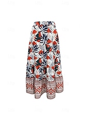 preiswerte Grafische Röcke-Damen Rock Mode Boho Maxi Mittlere Hüfthöhe Röcke Blumen Druck Mikroelastisch Straße Ausgehen Rote Sommer Polyester
