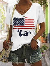 ieftine Ziua Independenței Top-Bluză patriotică pentru Ziua Independenței Femei Patriot Veteran Tricou de 4 Iulie Steag Casual Roșu Alb și Albastru Mâneci scurte Gât în V Topuri regulate Zilnic Print albastru Vară Primăvară