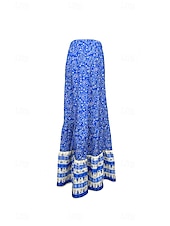 preiswerte Grafische Röcke-Damen Rock Mode Boho Maxi Mittlere Hüfthöhe Röcke Blumen Druck Mikroelastisch Straße Ausgehen Rote Sommer Polyester