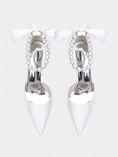 cheap Cocktail-Women&#039;s Champagne Satin Wedding Heels with Pearl Ankle Strap - Elegant Bridal &amp; Cocktail Stiletto Pumps