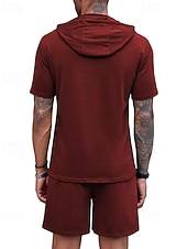 cheap Men's Basic Tees sets-Men's Tracksuit T shirt &amp; Shorts Outfit Set Hoodie Outdoor Daily Sports Pocket Drawstring Plain Wine Red Black White Polyester Activewear Streetwear Lightweight Summer