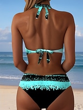 cheap Bikini Sets-Women&#039;s Swimsuits Bikini 2 Piece Cheeky Swimsuit Halter Sexy Ombre Geometric V Wire Sleeveless Bathing Suits