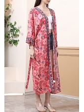 abordables Hauts de plage-Femmes Maillots de Bain Vêtement couvrant Maillot de bain Nœud devant Tropical Tenues de plage Fleur Fil en V manche longue Maillots de bain