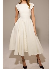 economico Abiti casual bianchi-Per donna Abito Midi Abito Bianco Moda Moderno Compleanno Laurea Data Vestibilità regolare Semplice Senza Maniche Girocollo Nero Grigio chiaro Beige Estate