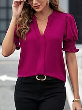 billige Tanks og camisole til kvinner-Kvinnes Camisole Tank Top Enfarget Stilfull Casual Kort erme Notch hals Vanlige topper Daglig Ruffle Svart Hvit Lilla Fuchsia Grønn Sommer Vår