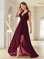 preiswerte Bodenlänge-Kleid Brautmutterkleid Elegant Party V Ausschnitt Bodenlang Chiffon Ärmellos mit Falten 2025
