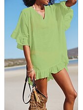 economico Costumi da bagno-Per donna Costumi da bagno Prendisole Costume da bagno Con balze Estate Liscio Spacco a V Maniche corte Costumi da bagno