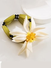 billige Halskjede for kvinner-blomstersmykkesett for kvinner – håndlaget statement-kjede, øredobber og armbånd med hvit blomsterdesign, elegant boho chic-tilbehør til bryllup, fester og spesielle anledninger