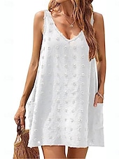 billiga Enkel klänning-Kvinnors mini klänning skiftklänning sommarklänning enfärgad off-the-shoulder klänning semester avslappnad daglig vanlig passform grafisk ärmlös rund hals svart vit kungablå himmelblå sommar