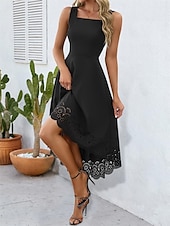 abordables vestido negro midi-Mujer Mini vestido Vestido de graduación Vestido de Fiesta Vestido de verano Vestido lencero Elegante Moda Fiesta Invitado a la boda Fiesta de Cóctel Ajuste regular Plano Sin Mangas Correa de