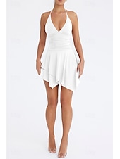 abordables Robes de Diplôme-Femmes Mini Robe Robe Blanche Robe de remise des diplômes Robe à col licou Mode Moderne Anniversaire Remise des Diplômes Date Coupe régulière Uni Sans manches Col Halter Blanche Marron Été