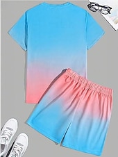 billiga T-shirts med tryck för män-Herr Nyans Palmträd 2st T-shirts uppsättningar Summer Tops Kortärmad Korta byxor Rund hals Strandsemester Sport Dagligen Utekväll 3D-utskrift Sommar Vit Blå Grön