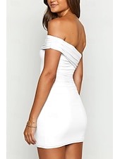 abordables Robes de Diplôme-Femmes Mini Robe Robe Blanche Robe de remise des diplômes Robe de bal Moulant Mode Mature Remise des Diplômes Date Sortir Coupe régulière Uni Sans manches Une Épaule Noir Blanche Bleu clair Été