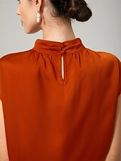 cheap Blouses &amp; Shirts-Orange stand-up collar sleeveless knotted top