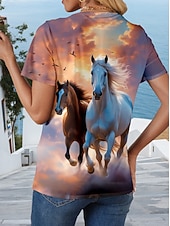 cheap Kentucky Top-Kentucky Derby Women's T Shirt Print Graphic Animal Horse Stylish Casual Short Sleeve Round Neck Regular Tops Daily Weekend Rainbow Summer Spring