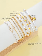 cheap Women&#039;s Bracelet-&quot;Boho Daisy Pearl Bracelet Set for Women – Gold Chain &amp; Beaded Layered Bracelets, Cute Floral Jewelry for Summer, Beach, Festivals and Casual Wear&quot;