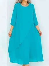 abordables Robe blanche-Robe midi femme Robe d&#039;été Couleur unie Robe à volants Décontractée Ajustement régulier Graphique Uni Manches 3/4 Col rond Noir Bleu Bleu ciel Violet Été