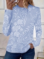 levne květinové tričko-Dámské Tričko Květinový Grafika Rostliny Elegantní Na běžné nošení Dlouhý rukáv Tričkový Kulatý Běžné topy Denní Tisk Světlá růžová Vodní modrá Fialová Béžová Jaro Podzim